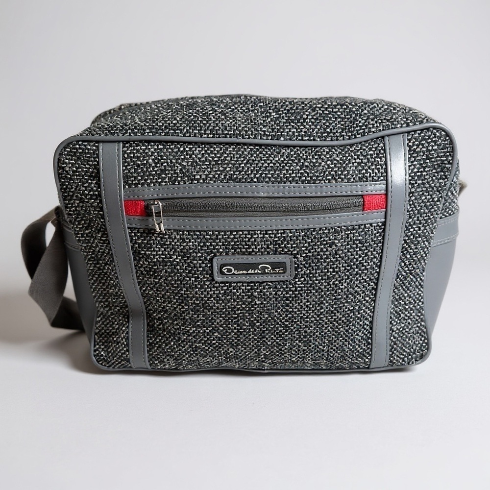 VTG Oscar de la Renta Shoulder Bag Gray Tweed Duffle Travel Carry-on Zip Top